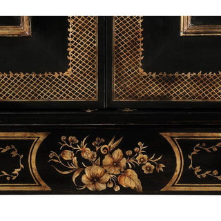 Jonathan Charles Chinoiserie Style Charcoal & Antique Etched Brass Drinks Cabinet