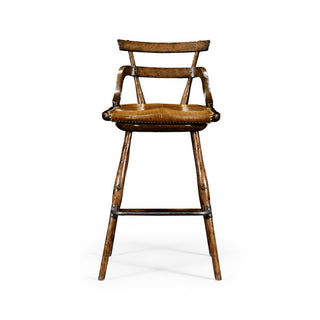 OAK BARSTOOL W/STUDDED LEATHER SEAT ( 494315-SC-TDO )