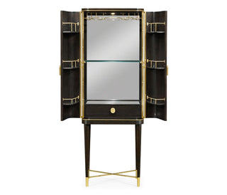 Jonathan Charles Chinoiserie Style Charcoal & Antique Etched Brass Drinks Cabinet