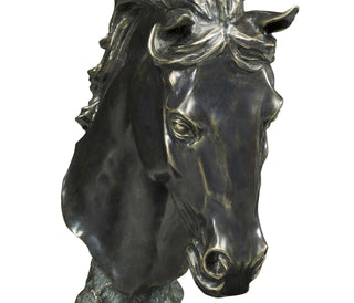 Jonathan Charles Stallion Horse Head Figurine on Base - Dark Bronze