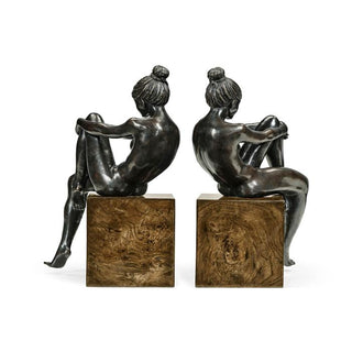 Jonathan Charles Nude Girl Figurine Bookends - Dark Bronze