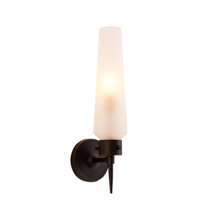 Omaha Sconce - Textured Frosted Glass and Bronze Torchier-Style Wall Light with Forged Finial Detail