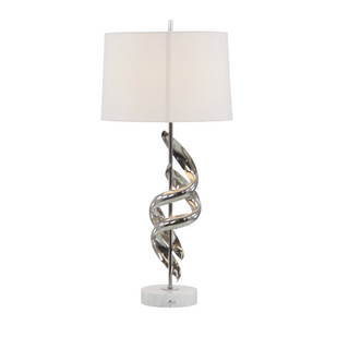 Ribbon Table Lamp in Nickel – White Marble Base, 32.5" Height, Polished Nickel Ribbons