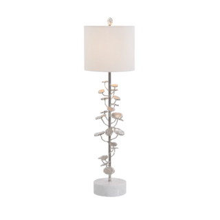 Nickel-Plated Table Lamp – White Marble Base, 32.25" Height, Textured Finish