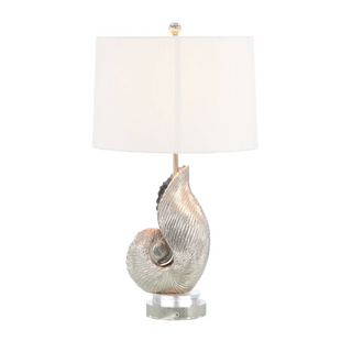 Nautilus Seashell Table Lamp with Nickel Finish and Linen Shade