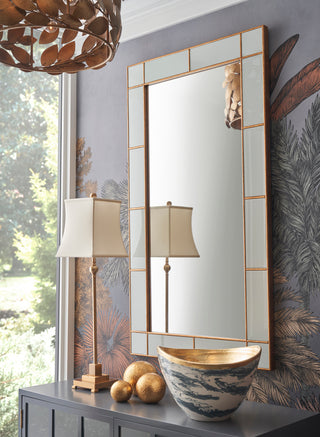 Herman Hesse Mirror - Elegant Antiqued Wooden Frame with Creamy White Reversed Painted Glass