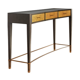 Lancaster Console - Ebony Toned Oak Veneer with Antique Brass Clad Drawer Fronts