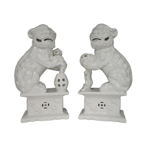 White Foo Dog Pair – Handcrafted Porcelain Figurines with White Glaze Finish by Bill Cain