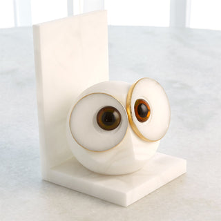 Pair alabaster big eyed owl bookends