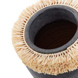 Handmade Matte Charcoal Terracotta Raffie Vase - Textural Thatched Roofing Inspiration