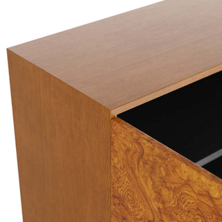 Rowsell Cabinet - Blonde Burl Oak and Olive Ash Veneer with Bronze-Finished Brass Pulls