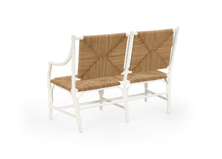 Mecklenburg White Rattan Bench with Natural Rush Seat, 38" Height