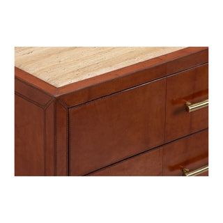 Santino 3-Drawer Chest - Leather-Covered Exterior with Natural Travertine Top, Elegant Storage Solution,