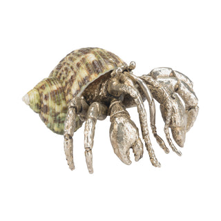 Hermit Crab Paperweight – Silver-Plated Body with Jade Turbo Shell, Unique Decorative Accent