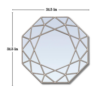 Silver Geometric Octagon Mirror - Criss Cross Frame - Exotic Silver Finish