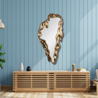 Golden Waves Reflection - Modern Wall Mirror with Elegant Wave Design for Contemporary Home Decor