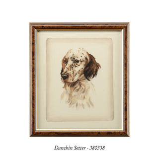 Danchin Setter Hand-Colored Print in Brown and Gold Frame – 18" x 15.5"