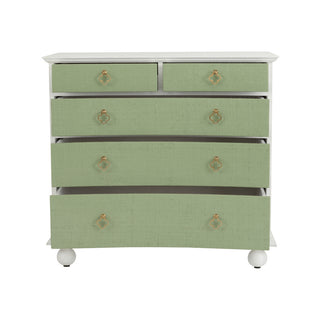 Maxwell Chest - 5-Drawer Storage with White Raffia and Antique Brass Hardware