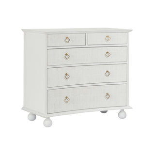 Maxwell Chest - 5-Drawer Storage with White Raffia and Antique Brass Hardware