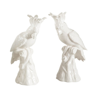 Hope Parrots – Hand-Painted Italian Ceramic Figurines (Pair) in White Glaze