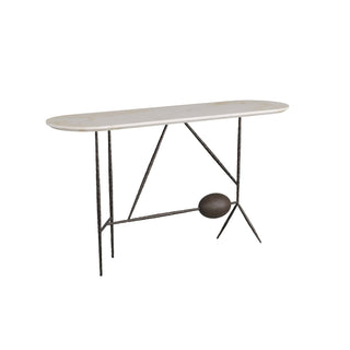 Stewart Console - Playful Sculptural Design with White Marble Top and Forged Iron Legs