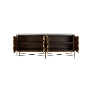 Williams Console - Swirl Rope Doors, White/Black Grass Cloth & Antique Gold/Brushed Nickel, Modern Cabinet