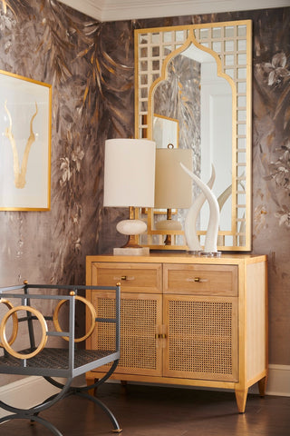 Petite Caned Buffet with Gold Leaf and Brass Hardware