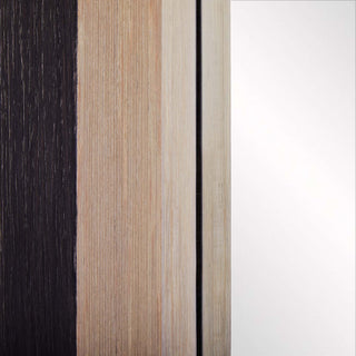 Roxy Floor Mirror - Ebony and Smoke Oak Veneer - Beveled Mirror - Optical Striping Effect