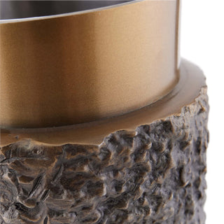 Roderick Vase - Antique Brass Finish - Modern Cast Aluminum Design - Textured Cuff - Water Tight