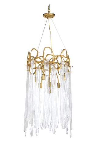 Sutton House Chandelier in Antique Brass with Glass Drop Accents – Elegant 9-Light Candelabra Chandelier