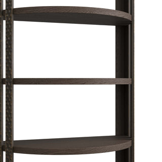 Rosario Ebony Bookshelf - Demilune Silhouette, Mango Wood with Bronze Accents