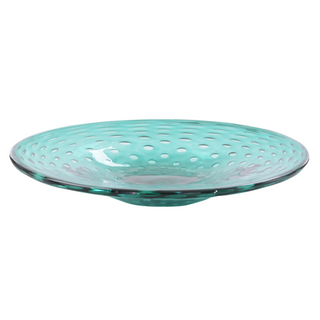 John-Richard Unique Handblown Teal Glass Bowl, Artisanal with Clear Bubbles, 19"