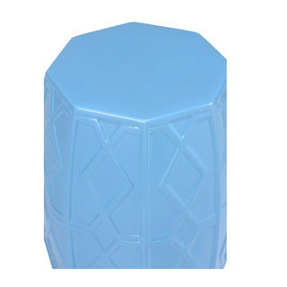 Andreu Ceramic Garden Stool - White, Blue, or White/Gold with Diagonal Design