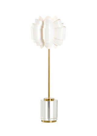 Opera Lamp – Whimsical Brass Buffet Lamp with Solid Crystal Base and White Vinyl Shade