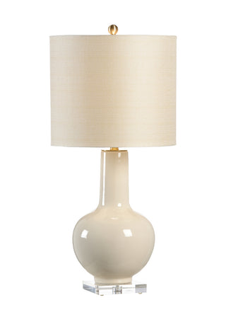 Astor Vase Lamp - Cream Glazed Ceramic with Square Acrylic Base, 32" Height, Cream White Linen Shade