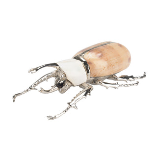 Beetle Paperweight – Silver-Plated Body with Eyed Cowrie Shell and Cow Bone, Unique Desk Accessory