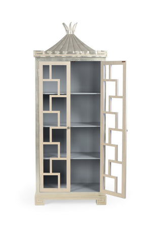 Palm Beach Cabinet – Elegant Fretted Limed Oak Cabinet with Gray Interior and Silver Leaf Accents