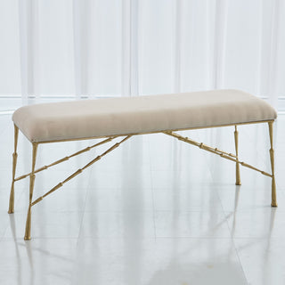 SPIKE BENCH W/MUSLIN CUSHION-ANTIQUE BRASS-LG