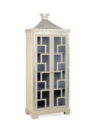 Palm Beach Cabinet – Elegant Fretted Limed Oak Cabinet with Gray Interior and Silver Leaf Accents