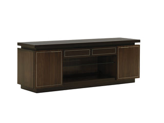 Lexington Highview Media Console – Walnut Veneers with Brushed Stainless Steel Accents