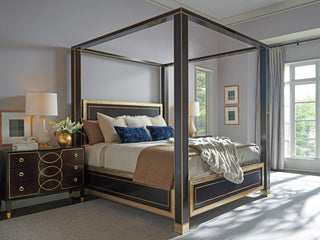 St. Regis Poster Bed – Rich Walnut Finish, Silver Leaf & Gold Accents