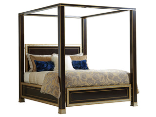 St. Regis Poster Bed – Rich Walnut Finish, Silver Leaf & Gold Accents