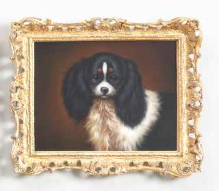 BK King Charles Spaniel Hand-Painted Oil Art in Gold Frame – 13" x 15"