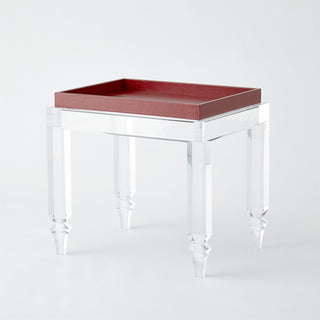 ACRYLIC TABLE W/DEEP RED LEATHER TRAY