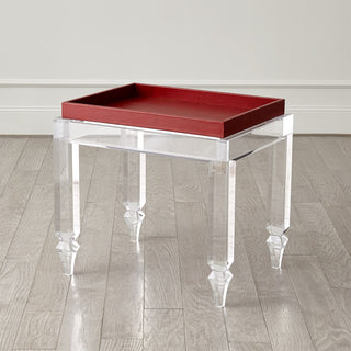 ACRYLIC TABLE W/DEEP RED LEATHER TRAY