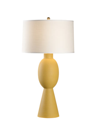 Lisbon Lamp – Ochre Yellow Ceramic Table Lamp with Linen Drum Shade, Mid-Century Inspired, 38” Tall