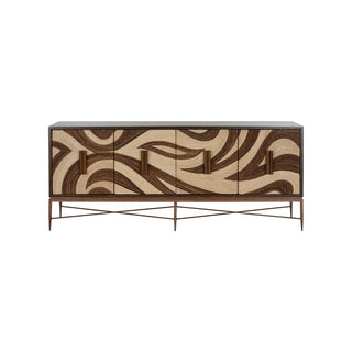 Williams Console - Swirl Rope Doors, White/Black Grass Cloth & Antique Gold/Brushed Nickel, Modern Cabinet