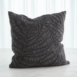 BEADED PALM LEAF PILLOW-INDIGO