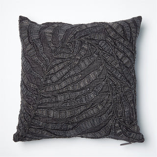 BEADED PALM LEAF PILLOW-INDIGO