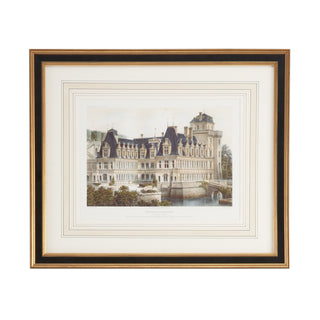 Chateau De Villandry Lithograph Print in Black and Gold Frame – 22" x 26"